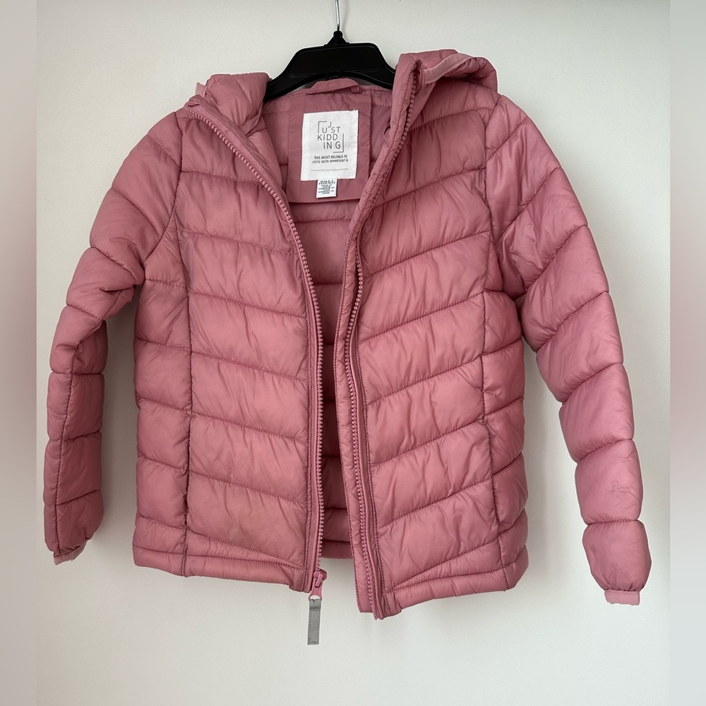 Just Kidding hooded light puffer jacket with zipper closure